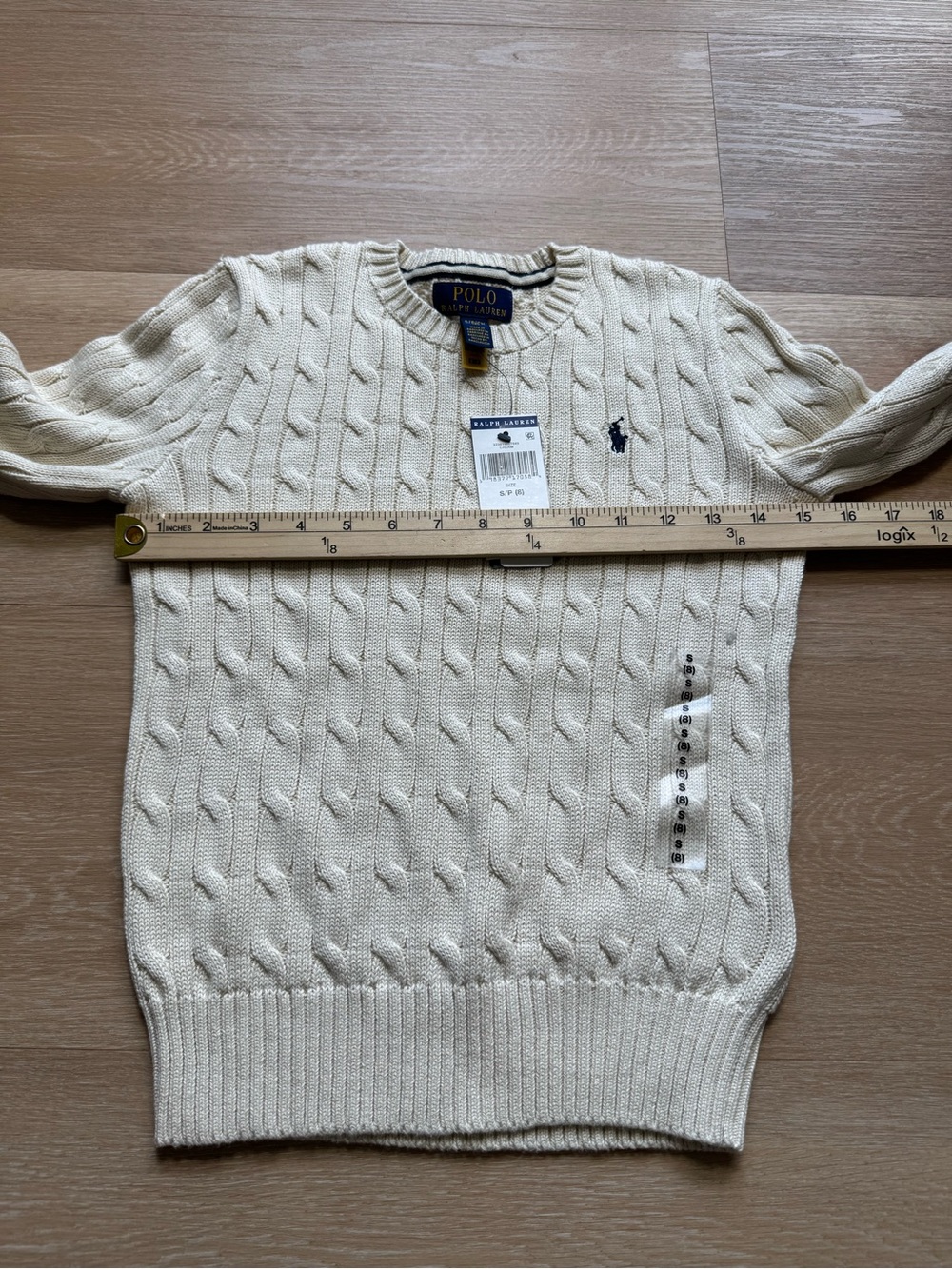 Polo by Ralph Lauren Cream Cable Knit Crewneck Sweater with Navy Pony - Picture 4 of 10